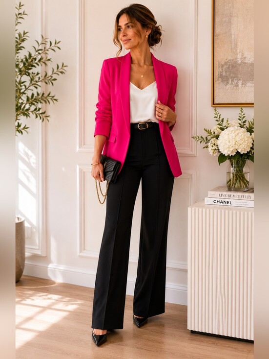 Zara Jackets & Blazers - Zara Hot Pink Ruched Sleeve Blazer Open Front Barbiecore Jacket Large